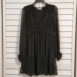 NWOT ZARA MINI BABYDOLL BLACK DRESS, SHEER FABRIC Lined Romantic Whimsy Goth